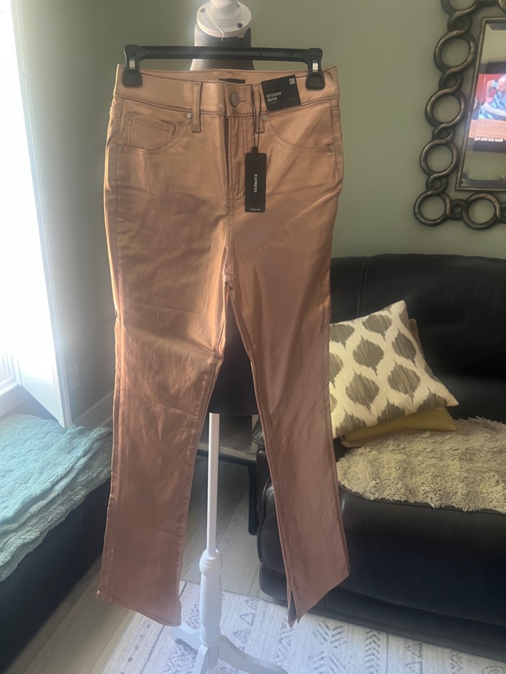 Express Metallic Copper Skinny Pants